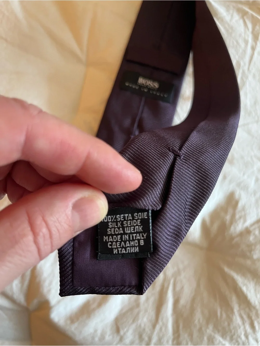 BOSS Hugo Boss Dark Purple 100% Silk Tie Made in Italy